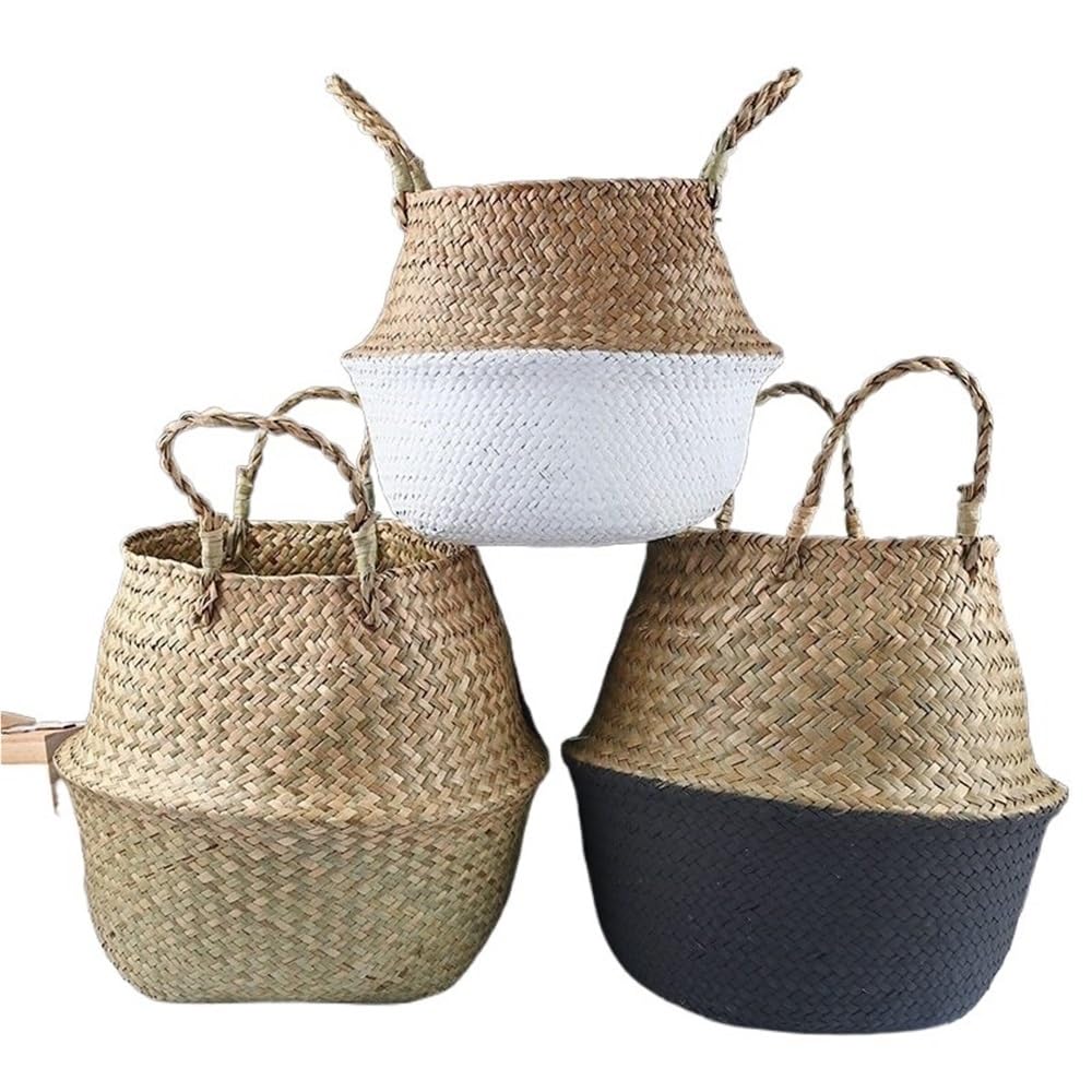 1 opakowanie, kosz do przechowywania prania z trawy morskiej, organizer na zabawki, bambusowa doniczka na kwiaty(Half gray,32cm)