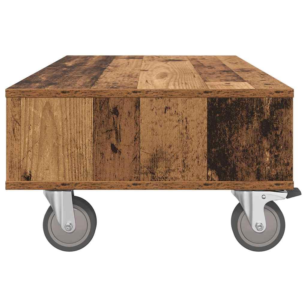 Tavolino con ruote, in legno anticato, 90 x 50 x 30 cm, versatile, comodino, tavolino da divano o tavolino portaoggetti per soggiorno, camera da letto, corridoio, balcone, salvaspazio