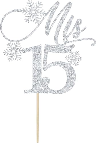 Miniatura 5 de Decoración para tartas Mis 15, decoración de membrillo de copo de nieve, decoración de pastel de cumpleaños 15, feliz 15 años, decoración de fiesta