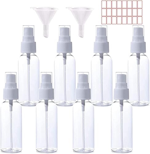 HONGSHUYEE Spray Bottles 2oz50ml 8 Pack Clear Empty Fine Mist Plastic Mini Travel Bottle Set Small Refillable Liquid Containers with 2pcs Funnels disponible en Yaxa Venezuela
