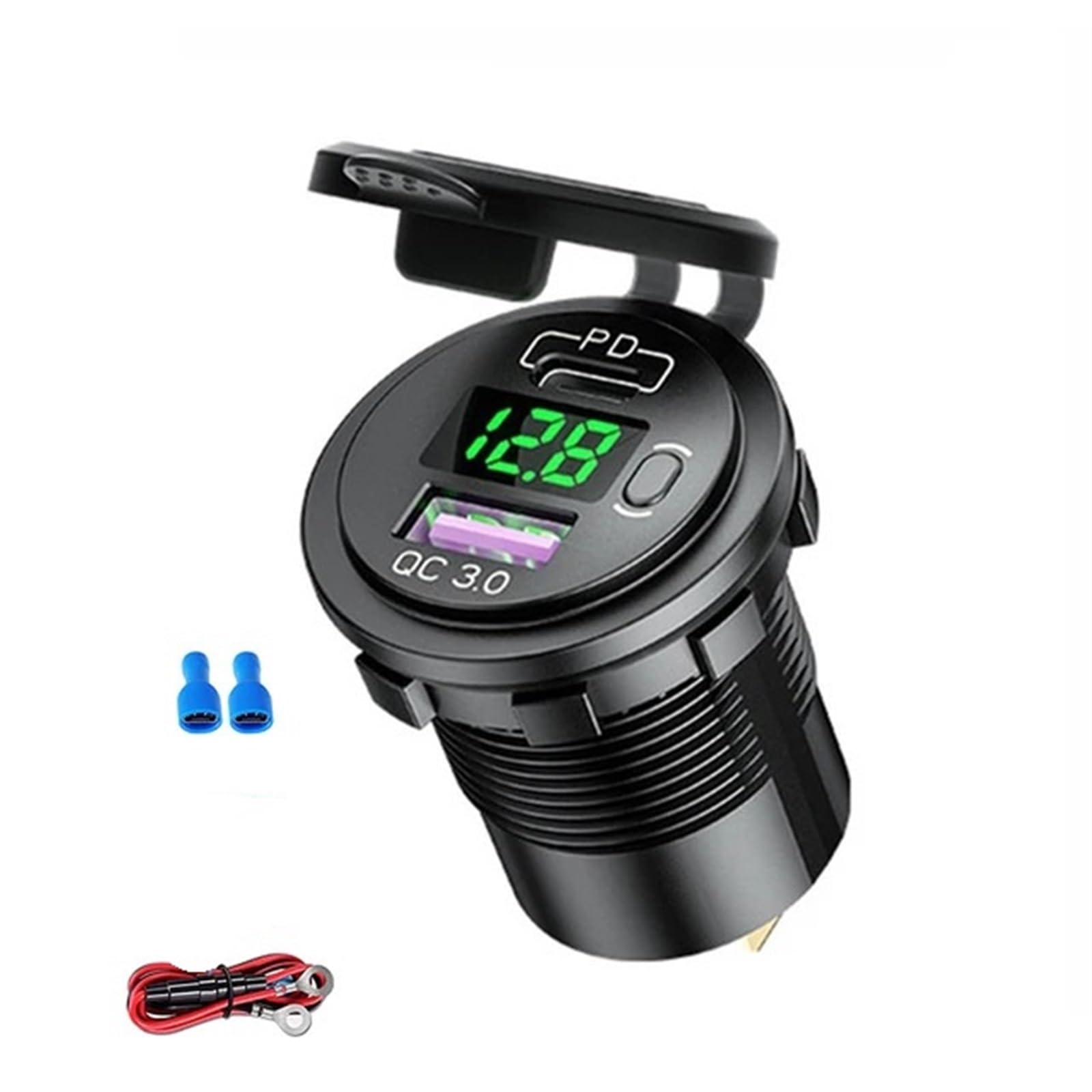 caricabatterie auto, Doppia presa USB tipo C da 48 W, 12 V/24 V(Green with Wire)