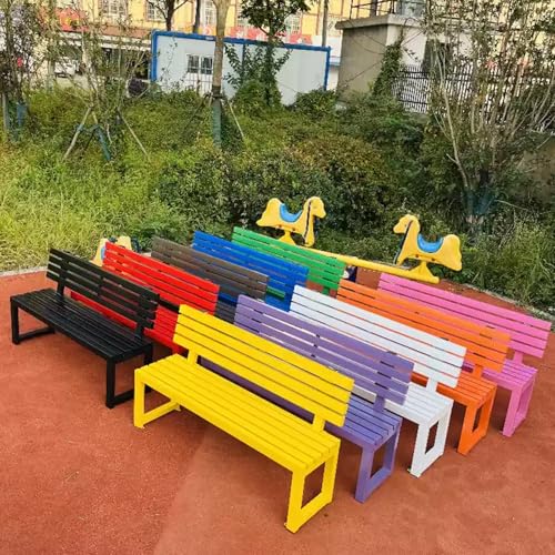 Banc de jardin résistant blanc et jaune 40x100 cm avec dossier - 8