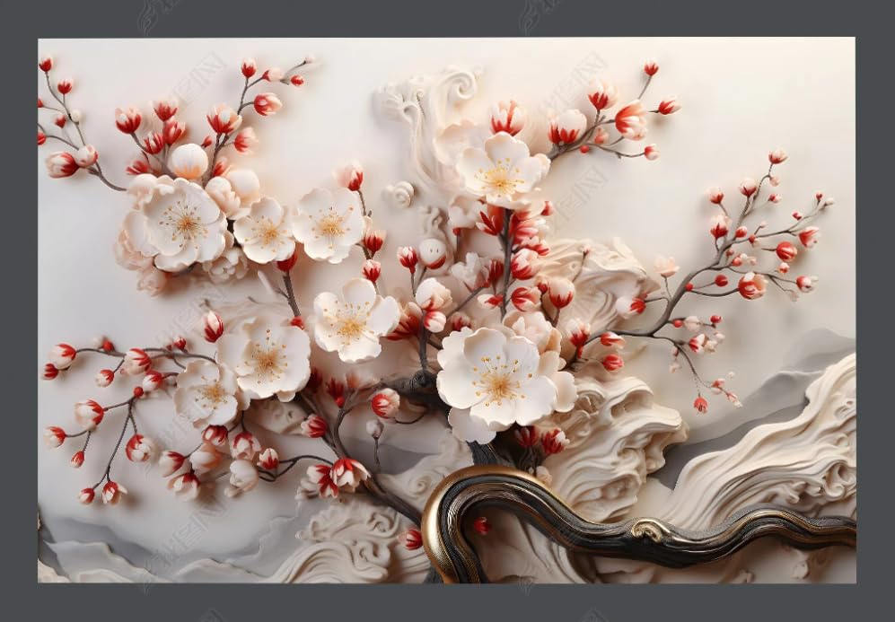 Papier Peint Panoramique 3D Fleur de Prunier Tapisserie Chic