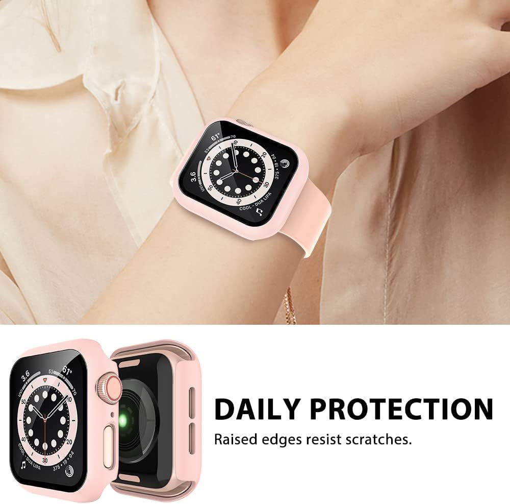 2 Pack LϟK Case for Apple Watch 40mm SE/Series 6/5/4 Built-in Tempered Glass Screen Protector, All-Around Ultra-Thin Bumper Full Cover Hard PC Protective Case for iWatch 40mm - Pink