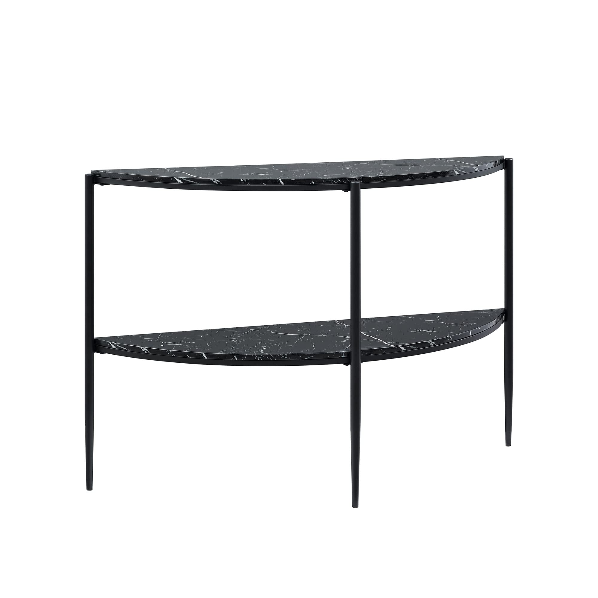 Tavolino Semicircolare Moderno URBNLIVING Half Moon, Finto Marmo Nero, Gambe In Acciaio, 83x124x37 Cm