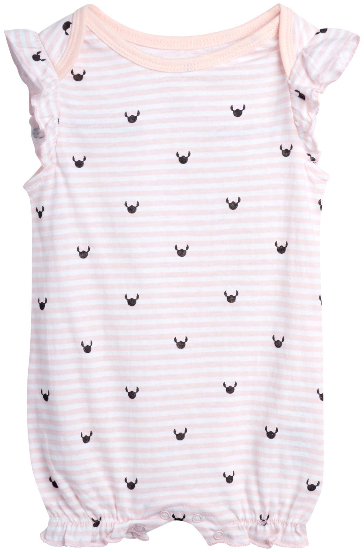 Disney Baby Girls Romper 2 Pack: Minnie Mouse Ruffle Sleeve Romper (Newborn/Infant), Size 0-3 Months, Baby Pink Minnie/Baby Pink Heart Stripes