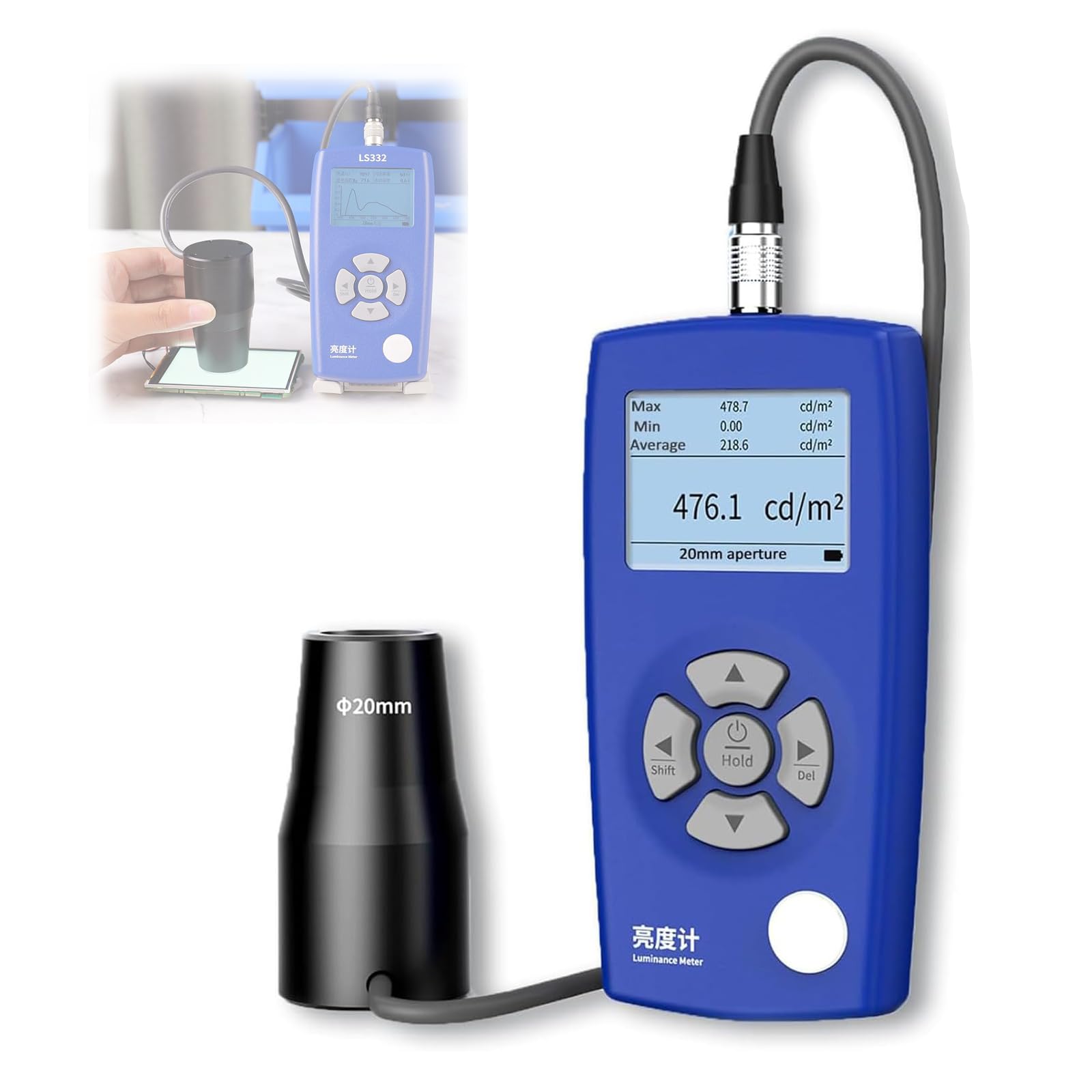 Misuratore di Luminanza Digitale, Misuratore di Luminosità da 1 A 1.000.000 CD/m², con Sonde da 10/20 Mm, Misurazione della Temperatura di Colore E Dellindice di Resa Cromatica (CRI) per