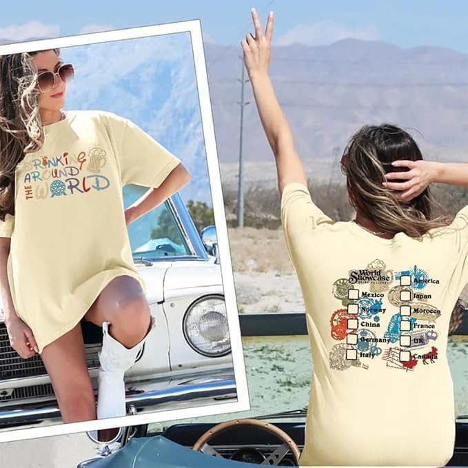 Around The World Shirt Women Magical Oversized Shirt Funny Magic Tour Graphic Tees Funny Traveler Vacation Short Sleeve Top - Image 4