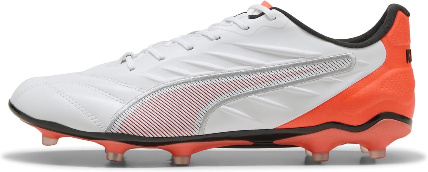PUMA Unisex King Pro Fg/Ag Football Boots, Puma White PUMA Silver Glowing Red, 43 EU