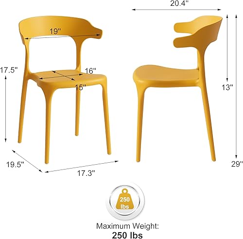 Miniatura 3 de Moderno juego de sillas de comedor apilables, sin montaje, silla de plástico, silla de patio, adecuado para cafeterías y restaurantes de interiores