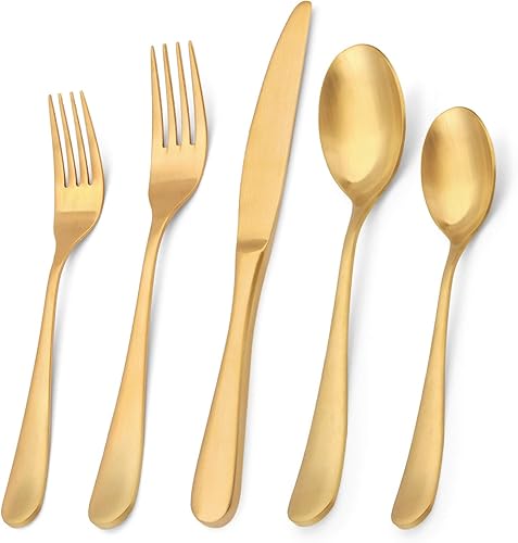 Bysta - Juego de cubiertos de acero inoxidable de 20 piezas, color dorado mate, juego de utensilios de cocina para 4, juego de cubiertos para el