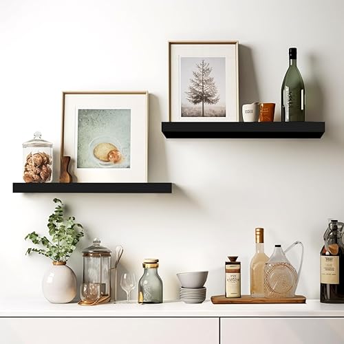 Miniatura 4 de LaVie Home Estantes flotantes, juego de 3 estantes de pared de 15.6 pulgadas, estante colgante con soportes invisibles, decoración de pared para