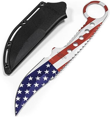 ASR Tactical Full Tang Clip Point Blade Slim Kydex Sheath Hook Handle - Flag