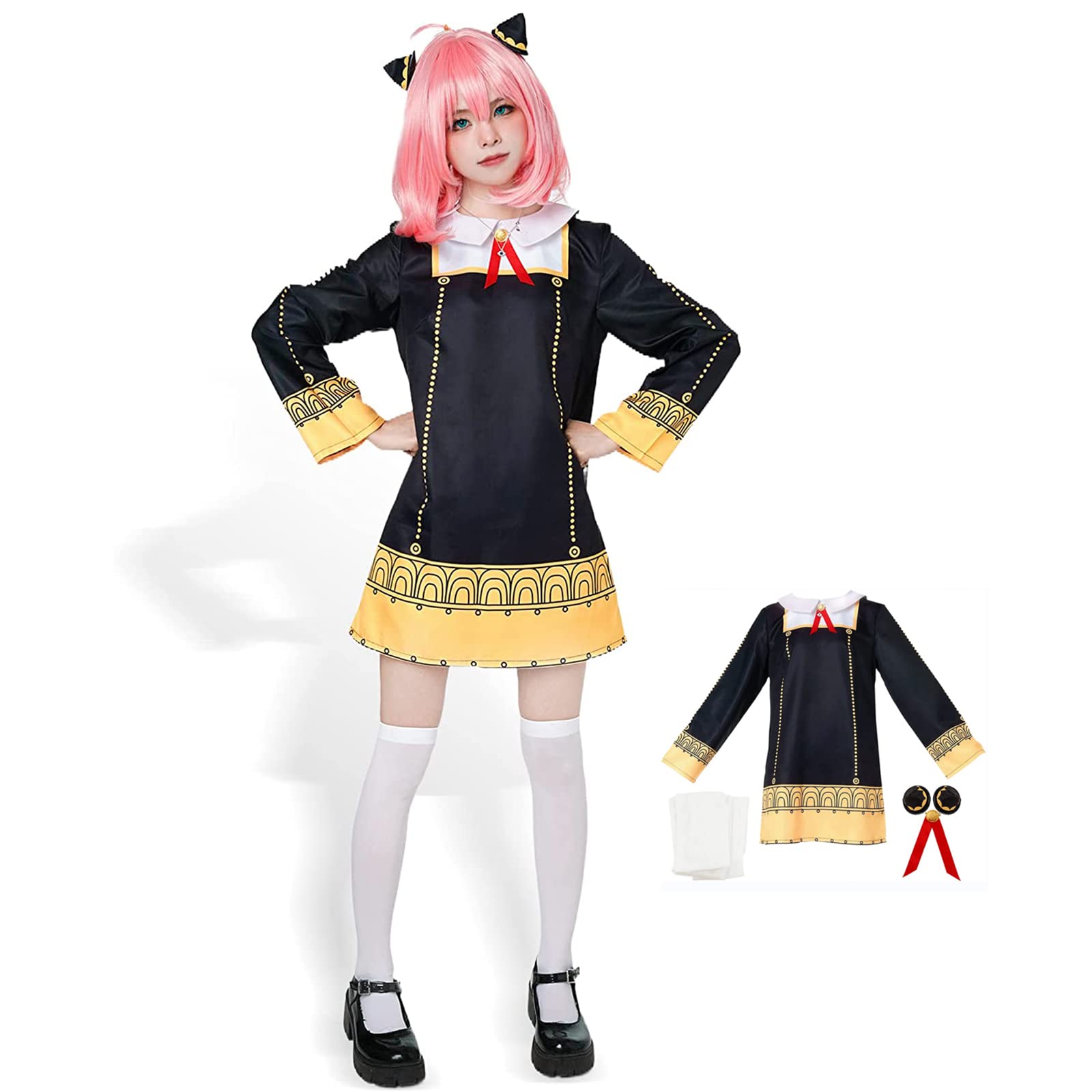 colarmAnya Forger Cosplay Costume for SPY X FAMILY Anime, for Girls Kids Women Anime Kimono Cosplay Cloak for Halloween, Theme Party, Cosplay Show