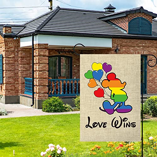 D1Resion 2Pcs Rainbow Garden Flag Happy Pride Cartoon Mouse Truck Burlap Yard Flags Love Wins Double Sided Print Vertical House Flag Outdoor Lawn Decorations For Lgbtq Lesbian Gay Community 13 X 18 In #TOP6