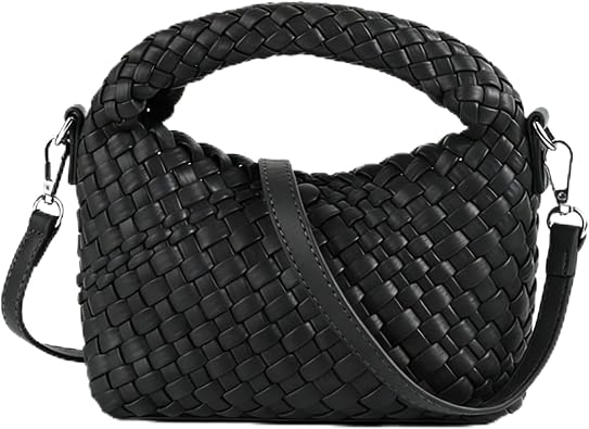 Small Woven Crossbody Bag Women PU Leather Handbag 2-in-1 Purse