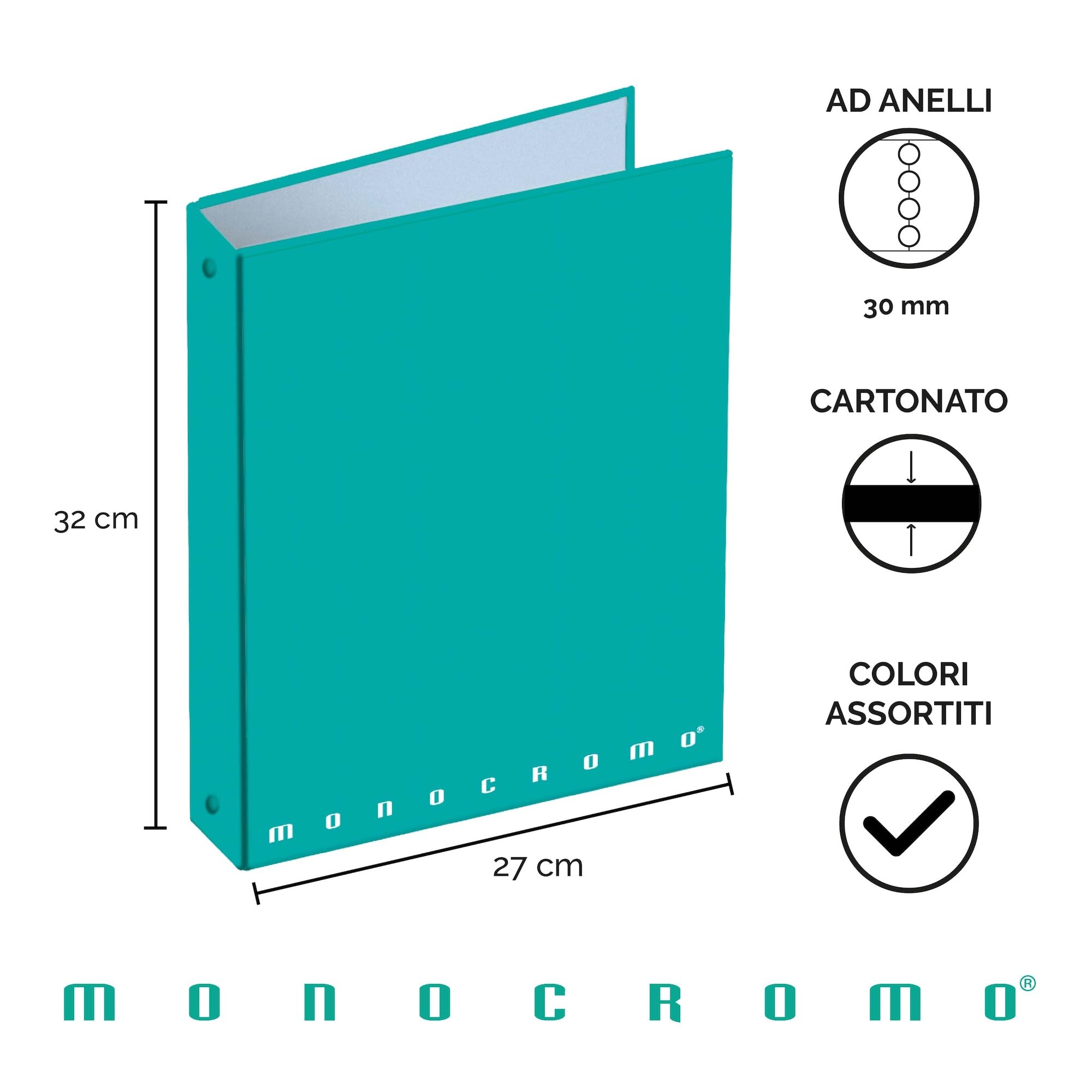 Pigna, Raccoglitore con anelli f.to A4 MONOCROMO The Original, raccoglitori 4 anelli, Design Elegante, Organizzazione Documenti, Formato 27x32 centimetri, Colori Assortiti, confezione 5 pezzi