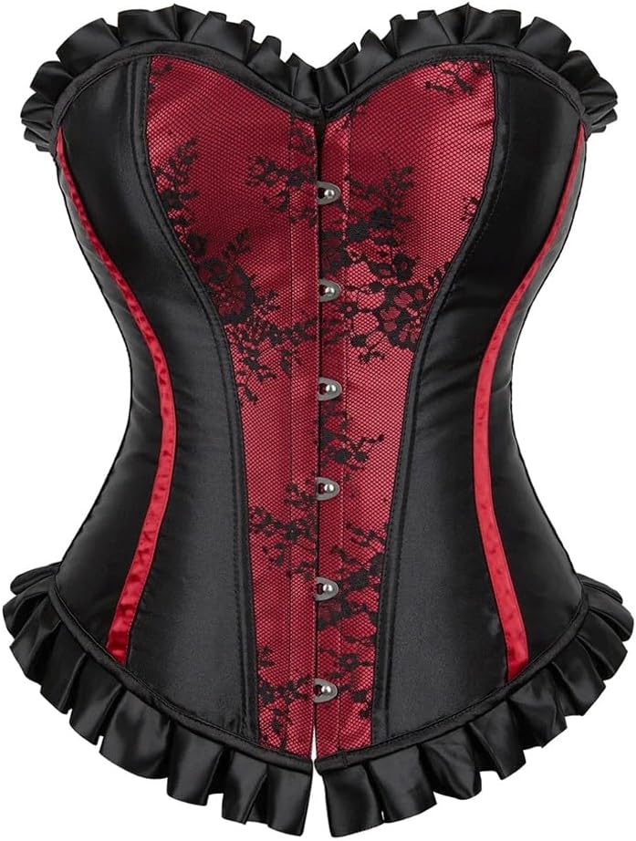 Vintage Lace Corset Burlesque with Ruffles Victorian Corsets Steampunk Bustier Costume