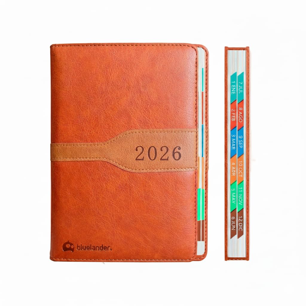 Bluelander Agenda 2026, Planificador Diario, Semanal y Mensual, Pestañas de Enero a Diciembre 2026, Tamaño A5 (22 * 14,8 cm) Pasta Gruesa, Papel de Calidad, Diseño Diario por Hora, Ideal para Regalo