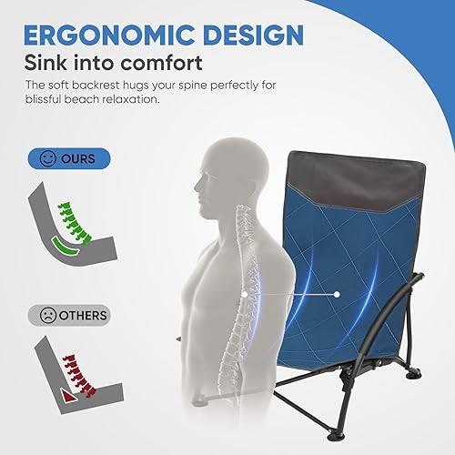 Miniatura 5 de Sekey Silla de playa portátil, silla de camping ligera con bolsa de transporte, silla de playa plegable baja para adultos, silla compacta para Azul