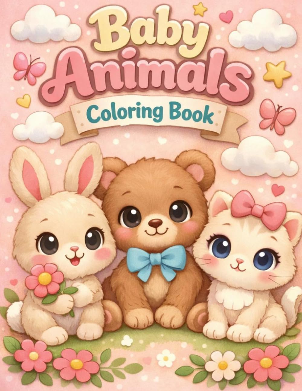Baby Animals Coloring Book: Cute Easy Coloring Pages. Toddler Activity Book Simple Animals for Kids Ages 2–8 (SERIA: Cute & Calm Animals Coloring Book)