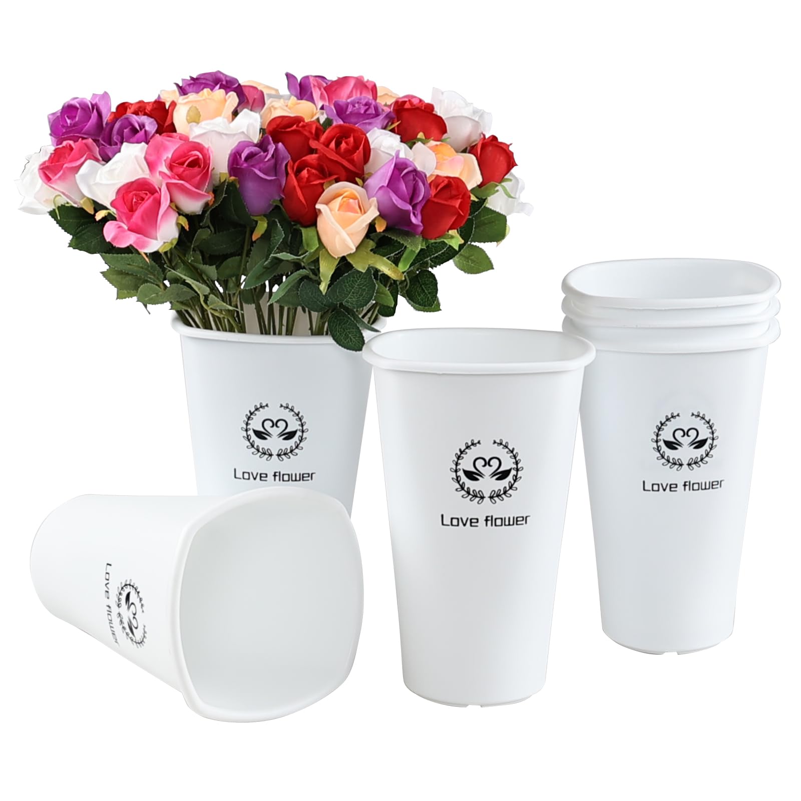 Kekow 6-Pack Plastic Flower Buckets, Flower Bucket Vases, White