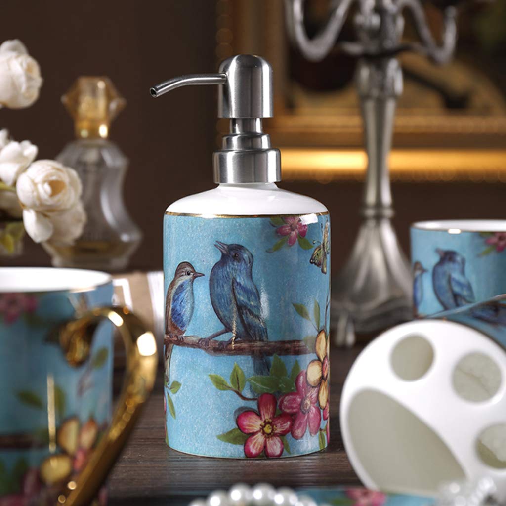 HYLR Lujosa cerámica clásica Conjuntos de Accesorios de baño 5 Piezas Suministros de baño Conjuntos de porta cepillos de Dientes Taza Taza de Enjuague dispensador de jabón Decoración de baño