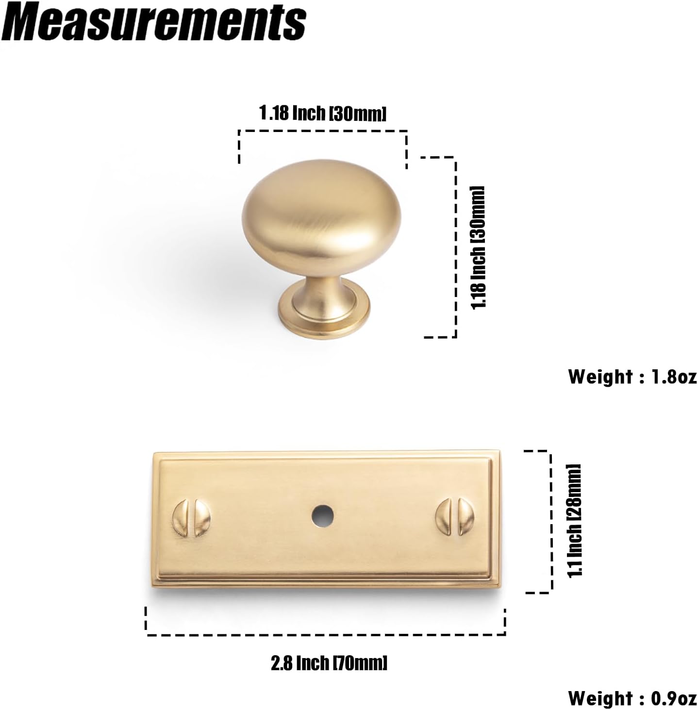 Goo-Ki Champagne Bronze Zinc Alloy Cabinet Knob with Backplate - Single Hole Center Cabinet Pull Hardware for Bedroom, Kitchen, 6 Pack（8611-G015）