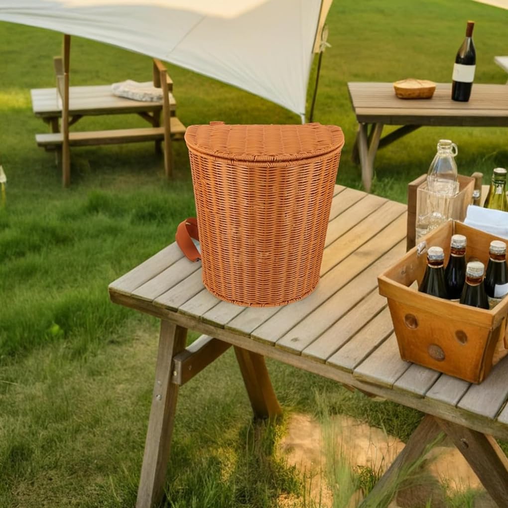 Picnic De Ratán Artificial con Correas, Cesta Tejida A Mano, Transporte Estable para Recoger Té Multiusos, para - 20x15x20cm