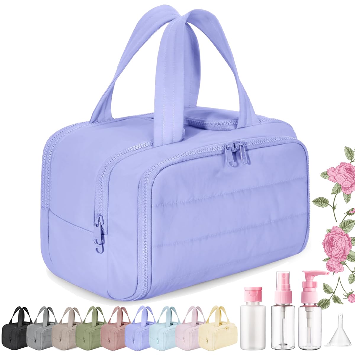 DENGWANG Toiletry Bag, Large Capacity Wide-Open Travel Cosmetic Bag, Standing Makeup Bag – Portable, Large Capacity, for Accessories, Essentials,