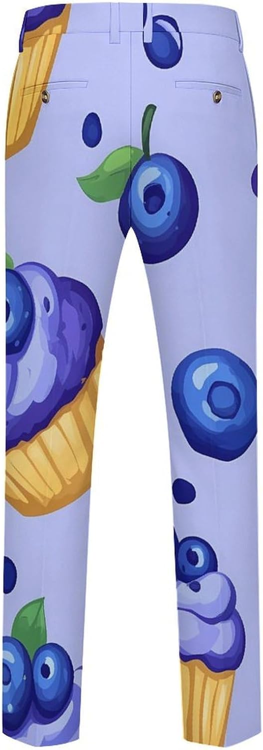 Blueberry Muffin Cupcakes Men's Classic Fit Suit Pants Straight Leg Design Printed Trousers
