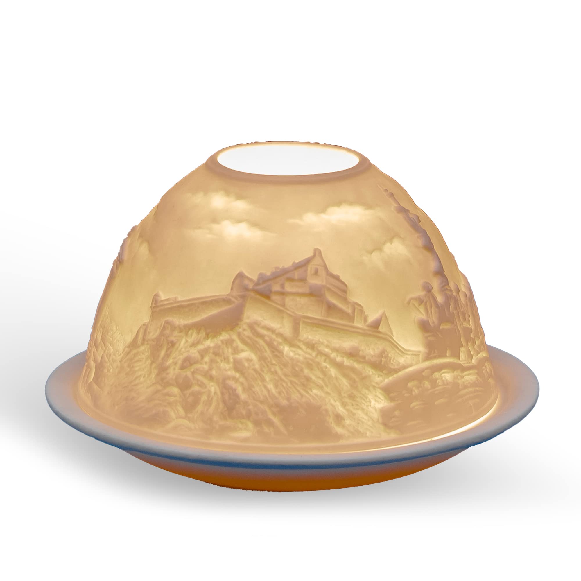 Light-Glow Beige Porcelain Tealight Dome - Landmark & City Collection, Handcrafted Lithophane Tea Light Holder, Multiple Designs Available (Edinburgh)