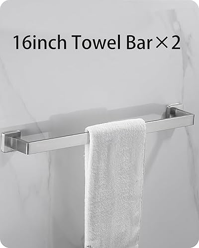 Miniatura 10 de Hinmood Juego de accesorios de baño negro mate, juego de 5 toallas de baño de 24 pulgadas, juego de 5 piezas, juego de toallero cuadrado de acero