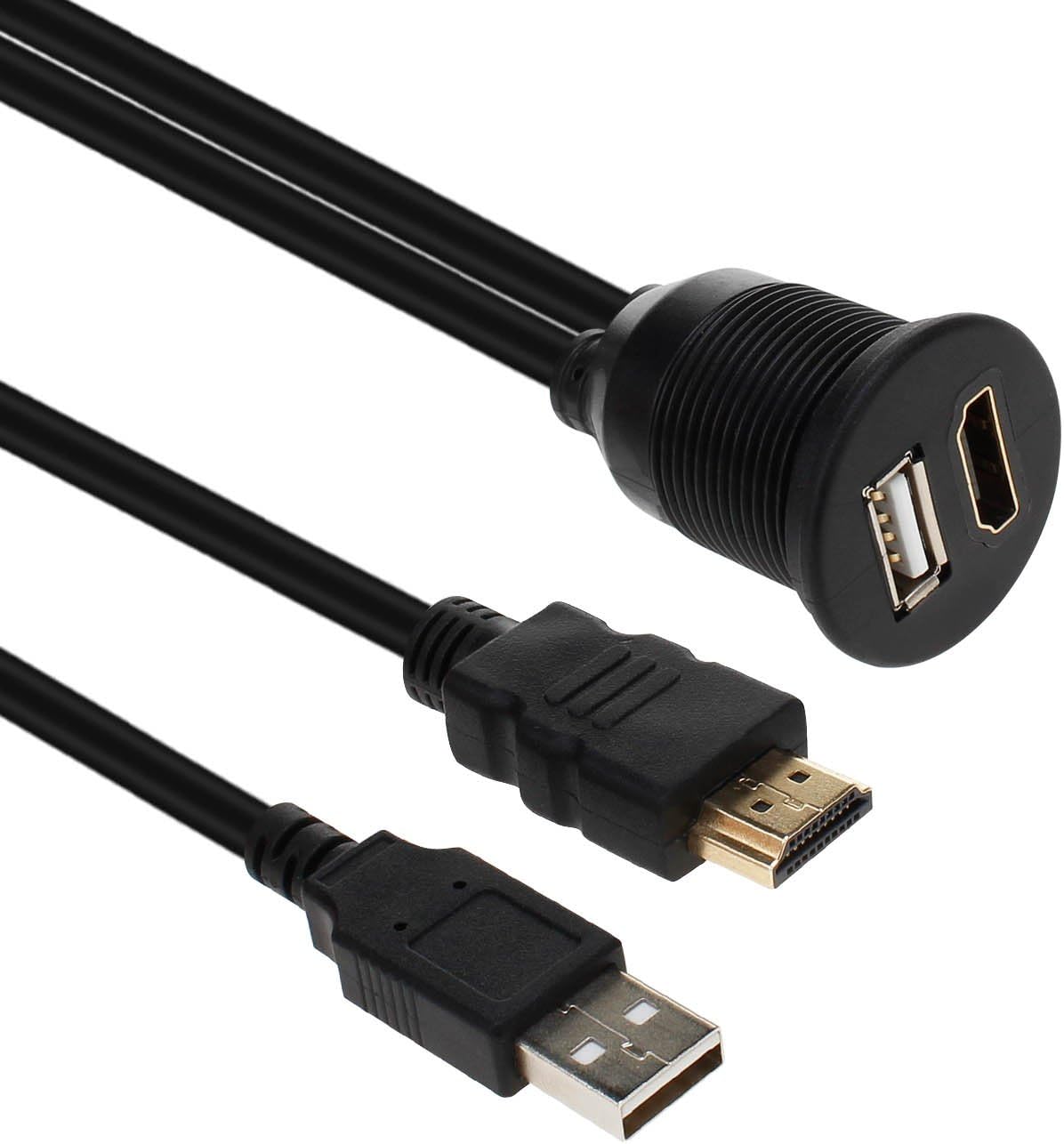 LDKCOK USB 2.0 Mount Cable –USB Extension Flush, Dash, Panel Mount Cable, for Car, Boat, Motorcycle and More (2.0+hdmi-6.6ft/2m)