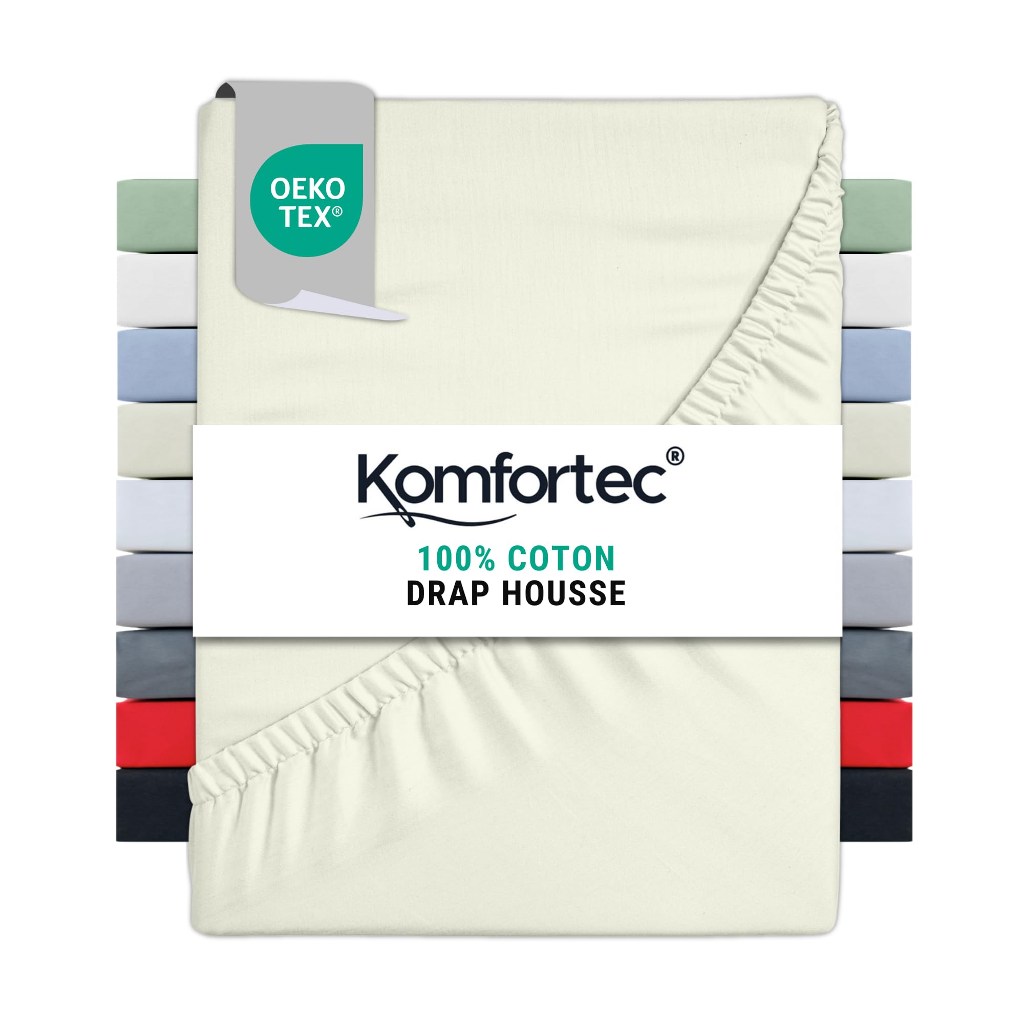 Drap housse jersey de coton 180x200 cm anti-plis écru