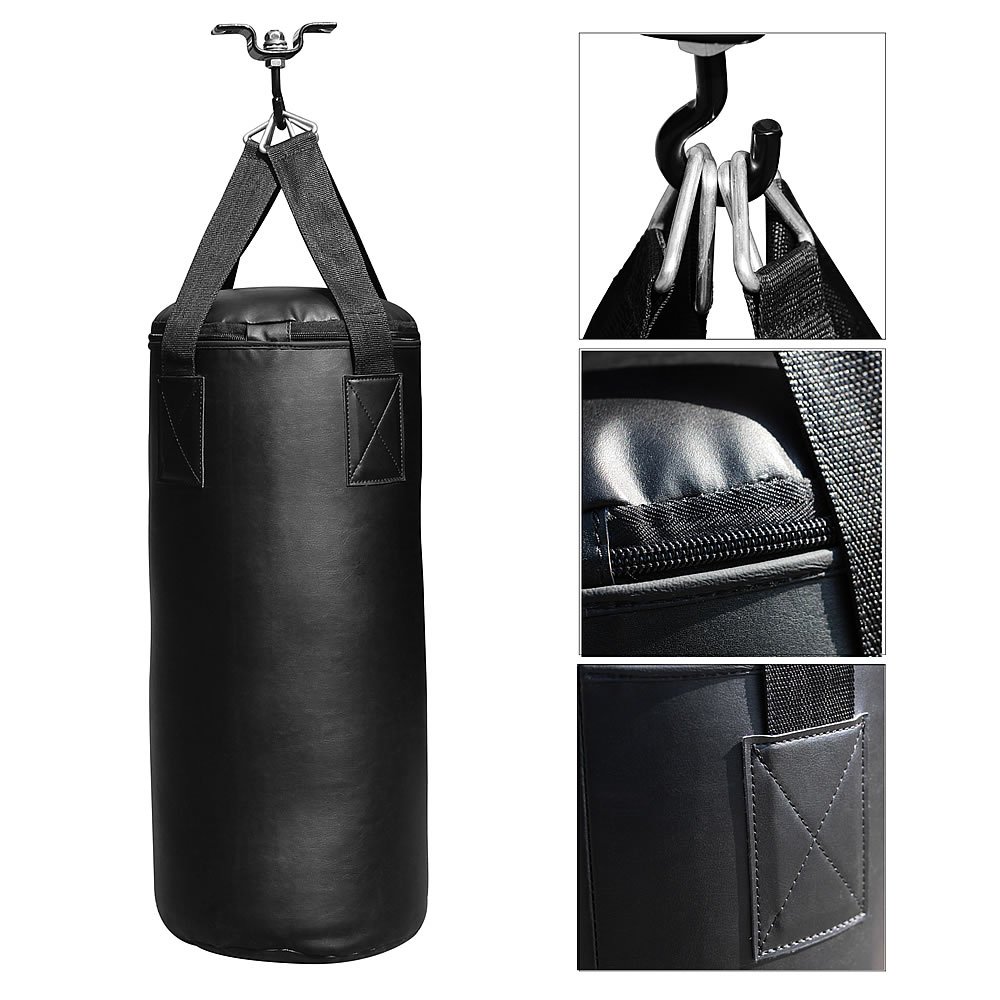 Melko Boxsack Sandsack 10 kg inkl. Boxhandschuhe Aufhängung 56x26 cm | gefüllt, inkl. Bandagen und Deckenbefestigung, aus Kunstleder, Handschuhe 6 oz, für Kickboxen und Training zuhause