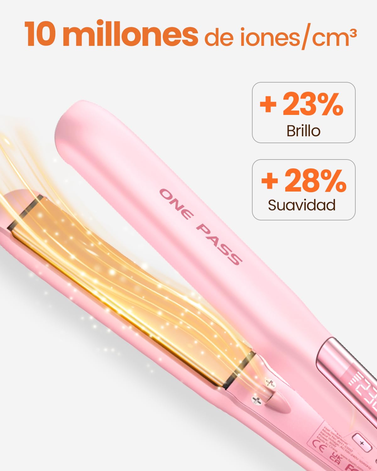 Faszin Planchas del Pelo 2 en 1, Calienta en 20s Plancha Pelo | de Titanio con Iones Plancha de Pelo, Pantalla LCD Clara, Ideal para Alisar, Rizar y crear Ondas -Rosado
