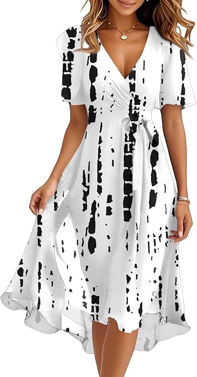 Spring Summer Chiffon Midi Dresses for Women 2025 Elegant Classy Wedding Guest Floral Formal Cocktail Prom Dress