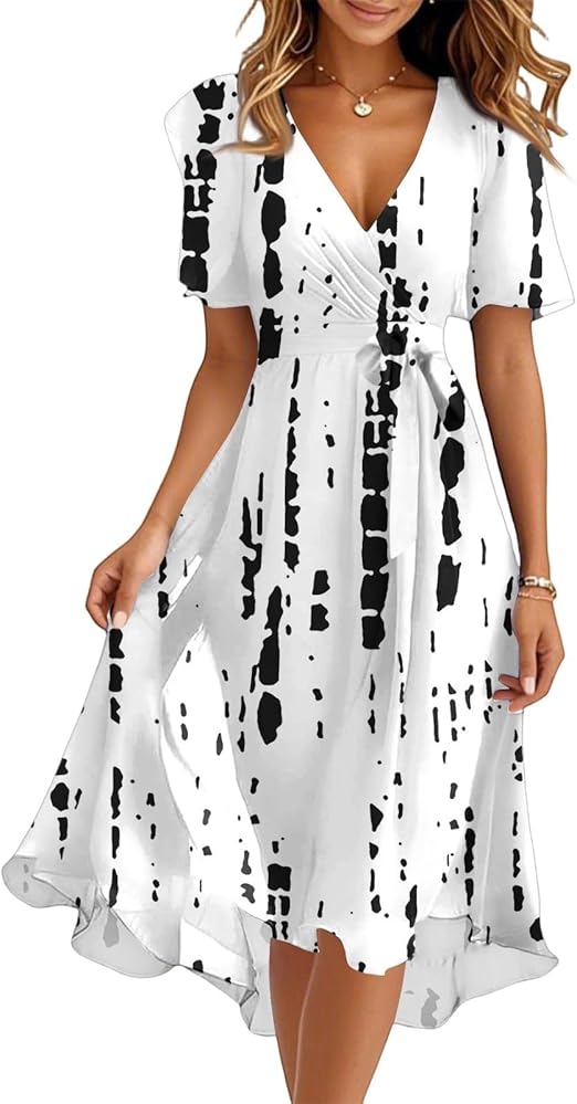 Spring Summer Chiffon Midi Dresses for Women 2025 Elegant Classy Wedding Guest Floral Formal Cocktail Prom Dress