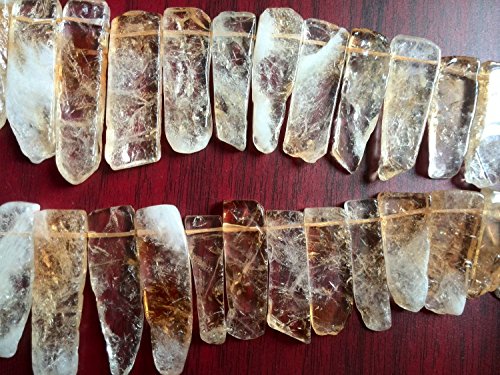 Natural Citrine Points Beads Graduated Tumbled Smooth Natural Citrine Point Stick Beads Crystal Beads - Long Tusk Chip -15 Inches Strand #TOP2