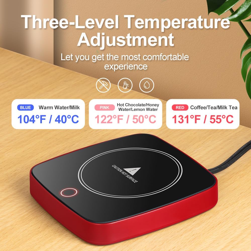 Coffee Mug Warmer Waterproof Smart Cup Warmer with 3 Temperature Setting for Warming & Heating Coffee, Beverage, Milk, Tea and Hot Chocolate (Wood Grain)