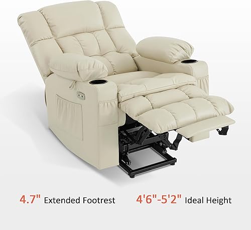 Miniatura 144 de MCombo Silla reclinable eléctrica de doble motor para personas mayores, silla elevadora plana con calor y masaje, portavasos, puertos USB, piel