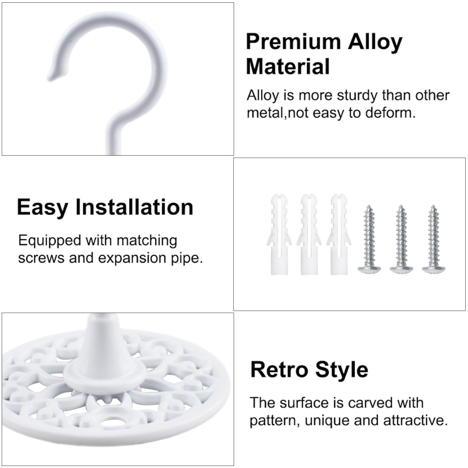 INCREWAY Ganci da soffitto per montaggio a parete, 2 pezzi, robusti ganci per lampadario, ganci antichi a vite, ganci da soffitto per appendere piante (bianco)
