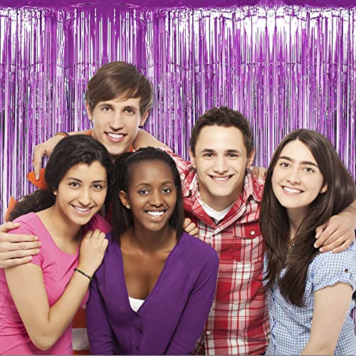 Image of 4 Pack Light Purple Foil Fringe Curtain Backdrop, 3.28Ft x 8.2Ft Metallic Tinsel Foil Fringe Streamers Curtains for Party,