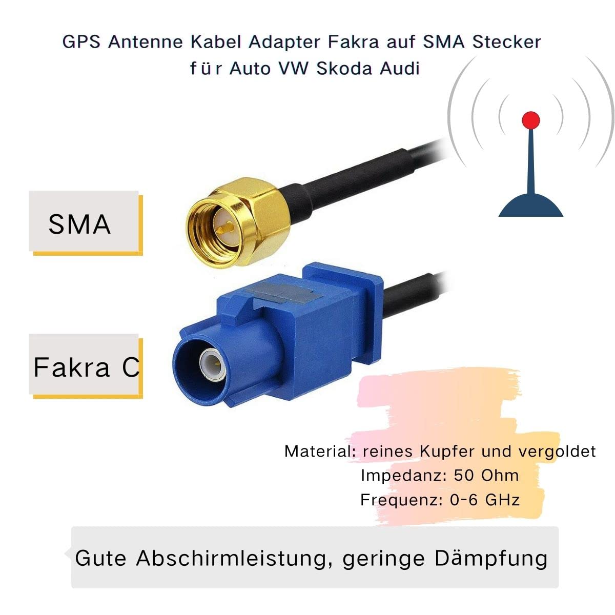 Cavo adattatore antenna GPS SMA maschio a Fakra C maschio 24 cm