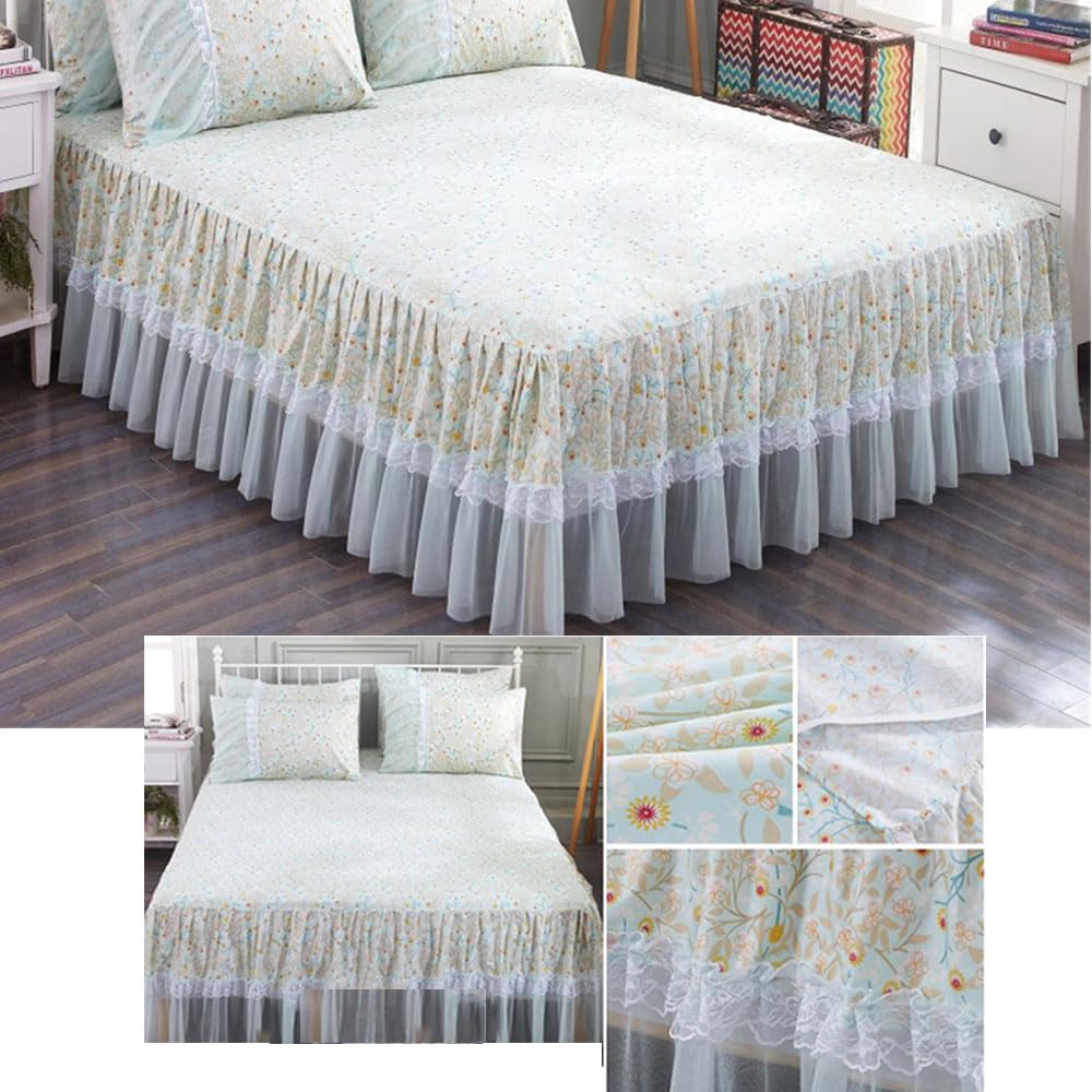 Morbuy Gonna da Letto Pizzo per Singolo Matrimoniale e Una Piazza e Mezza Elasticizzata Copriletto con Volant Coprirete per Letto Lenzuola con 2 Federe (200cmx220cm,Farfalla)