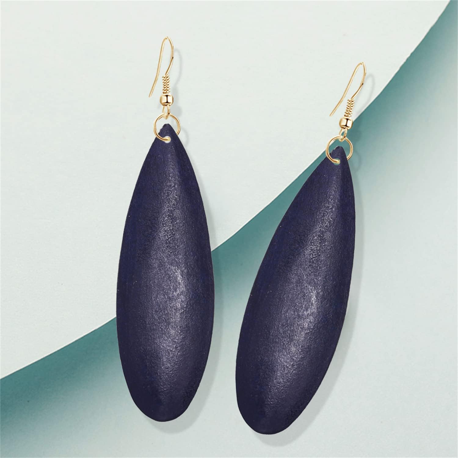 Bohemian Retro Black Brown Natural Wooden African Teardrop Dangle Drop Earrings Lightweight Handmade Long Big Vintage Wood Geometric Earrings for Women (Navy blue) - Image 6