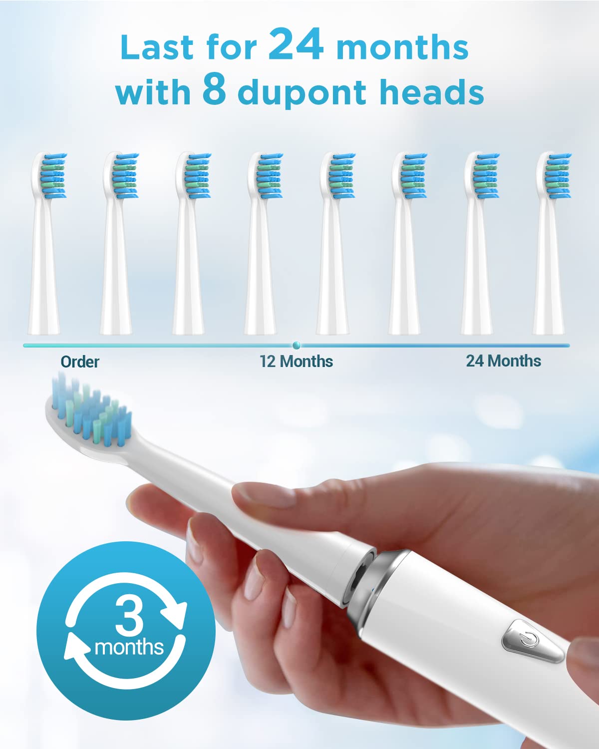 Cepillos de Dientes Electricos Sónico para Adultos y Infantil - Cepillo Electrico Sónico con 8 Cabezales, 5 Modos, Una Carga por 120 Días de Uso, Cepillos de Dientes Perla Blanca