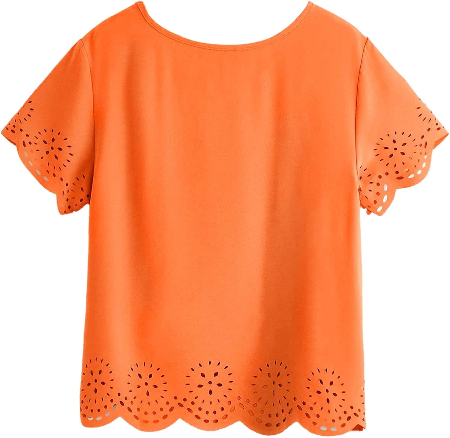 SheIn Women's Casual Round Neck Summer Short Sleeve Scallop T-Shirt Top Blouse at  Women’s Clothing store
