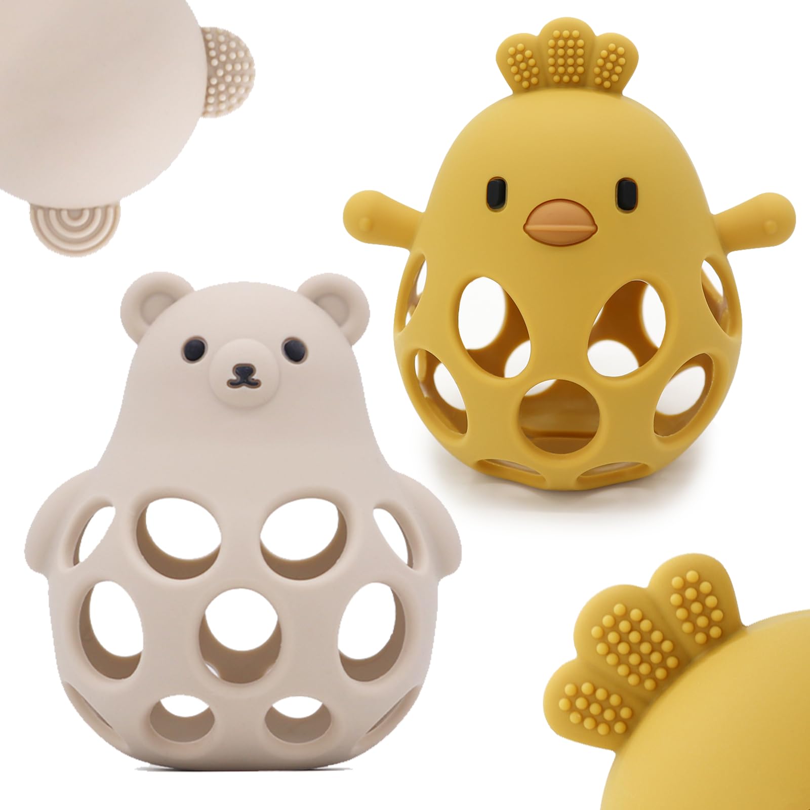 Baby Teething Toys Silicone Teethers - Babies Toys Chew Toys Food Grade Silicone for Sucking Needs, BPA Free for 0-6 6-12 Months(Yellow White)